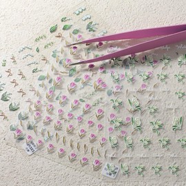 3 Sheets Flower Nail Art Stickers 5D Embossed Manicure Decals Spring Summer Floral Designs Self-Adhesive Nail Accessories with Tweezers for Women Manicure Decoration Supplies