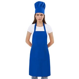 ROLOSI Chef Apron and Hat for Men and Women,Thicken Adjustable Apron and Elastic Hat, 2 Deep Pockets Waterdrop/Oil Resistant for Cooking, Baking, BBQ,Blue