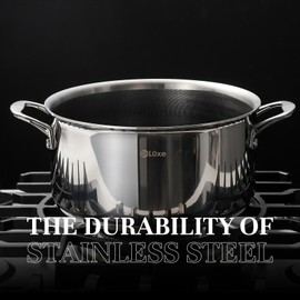 DELUXE Hybrid Nonstick 5.4-Quart Stockpot with Tempered Glass Lid, Dishwasher Oven Safe, Induction Ready, PFOA Free Compatible with All Cooktops