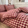 PinkMemory Red Gingham Duvet Cover Set Queen 100% Washed Cotton