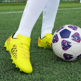 brooman Kids Firm Ground Soccer Cleats Boys Girls Football Shoes (11 JA,Lime)