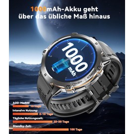 OUKITEL Smartwatch Herren BT13-1000mAh Akku Uhren Herren, 1,73 Zoll AMOLED Display, DA GPT Chat, IP68 Wasserdicht Fitnessuhr mit Herzfrequenz Oxymetrie Schlafüberwachung Kompass