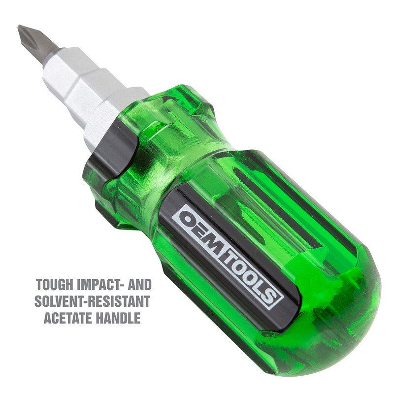 OEMTOOLS 22592 Stubby 6 In 1 Screwdriver with Acetate Handle,
