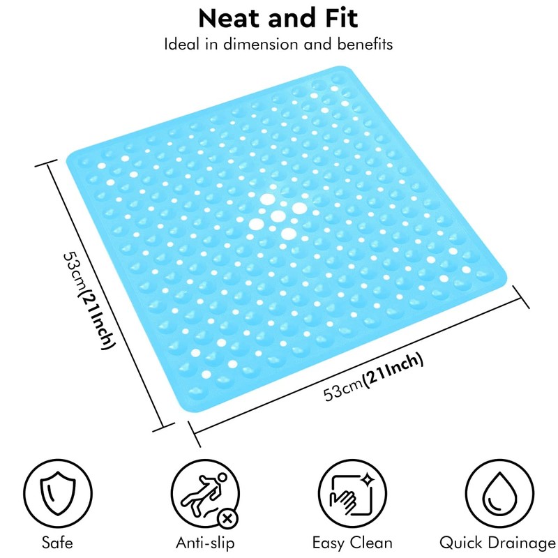 ADOV Shower Mat, Non Slip Square Bath Mat Antibacterial Rubber