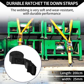 Hihaha Ratchet Tie Down Straps/Heavy Duty Tensioning Belts Motorcycle Trailer Trucks Cargo/Adjustable 250kg 1"x 6.5' / 4 Pcs Black