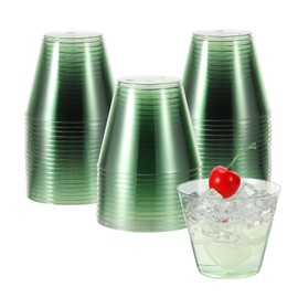 50 Pack Plastic Disposable Cups 9 oz Green Drinking Glasses for Cold Water Sturdy Plastic Cup for Cocktails Cups Bulk for Wedding Thanksgiving Christmas Party