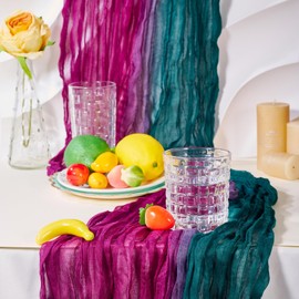 Handship Cheesecloth Table Runner, 6 FT Gradient Purple Green Boho Gauze Table Runners 30 x 70 Inches Rustic Fabric Cheese Cloth for Wedding Party Bridal Shower Birthday Home Outdoor Decorations