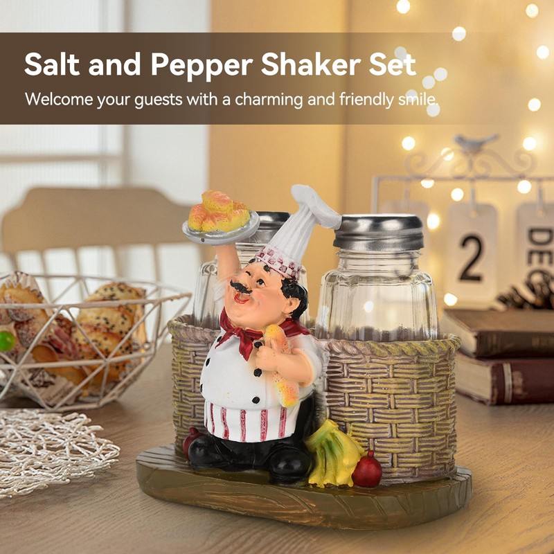 Funny Salt and Pepper Shakers with Chef Figurines Holder, Resin