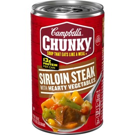 Campbell’s Chunky Soup, Ready to Serve Sirloin Steak with Hearty Vegetables Soup, 18.8 oz Can (Pack of 8)