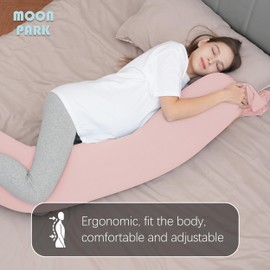 MOON PARK Pregnancy Pillow - Incredibly Smooth and Soft Cooling Cover I Shaped Full Body Maternity Pillow with Removable Cover - Support for Side, Back, Legs, Belly, HIPS - Pink
