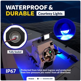 Five Oceans RGBW Internal Driver LED Boat Courtesy Lights, 2-Inch Round with 316 Stainless Steel Cap, 2-Pack, IP67 Waterproof, 12V, Thru-Hull Mount for Livewell, Baitwell & Underwater Light - FO4830