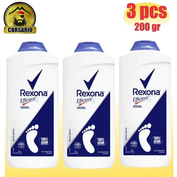 Rexona efficient talco para pies deodorant foot talcum powder 200g-PACK  x 3