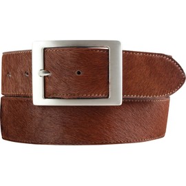BELTINGER Men's Belt with Real Fur and Double Buckle 4 cm Fur Belt for Men 40 mm Cow Leather Belt with Closed Pin Buckle, Brown, silver