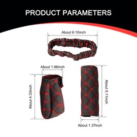 Gseigvee 3 PCS Car PU Leather Anti-Slip Sweat-Absorbent Interior Protective Cover, 15.5 cm x 3 cm Rearview Mirror Cover + 3.5 cm x 13 cm Handbrake Cover + 5 cm x 11 cm Gear Lever Cover (Red)