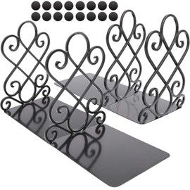 2Pairs Anwenk Vintage Bookends with Felt Pads 2.2LB Heavy Duty Bookend Holder Long Base, Luxury Art Book Stand Retro Antique Style,Non-Skid Felt Pads to Protect Bookshelf Bookcase-Black