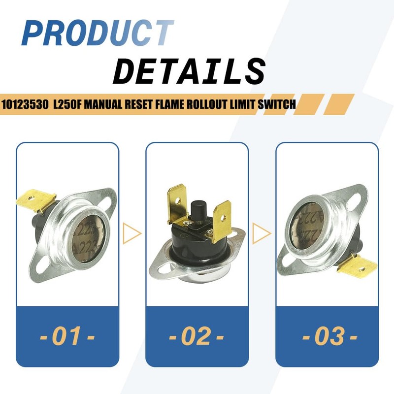 2-Pack 10123530 Furnace Thermostat L250F Manual Reset Flame Rollout Limit