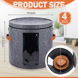 Suzile 4 Pcs Hat Boxes Oversized Round Cowboy Hat Storage Box for Women Men 19" x 17" Cowboy Large Felt Organizer Bag Baseball Cap Container with Dustproof Lid for Clothes Case Travel Gift(Gray)