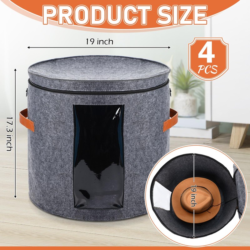 Suzile 4 Pcs Hat Boxes Oversized Round Cowboy Hat Storage