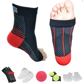 Atlecko 12-Piece Plantar Fasciitis Socks Kit, 2 PAIRS & Accessories - Compression Foot Sleeves, Arthritis Pain Relief, Ankle Support Brace Men & Women (S / M)