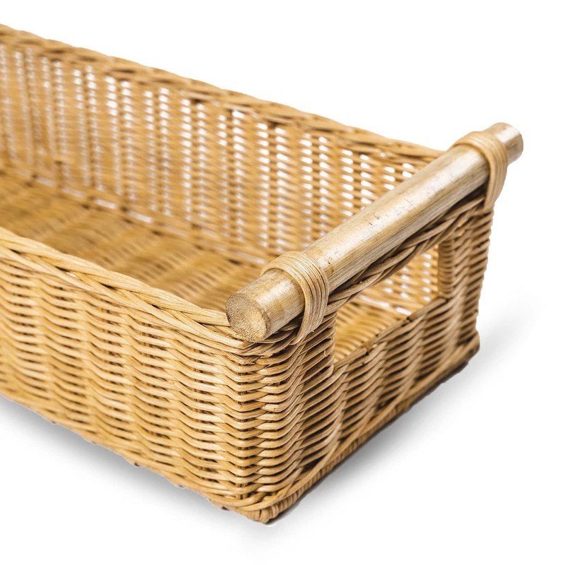 The Basket Lady Long Narrow Pole Handle Wicker Basket, Medium,