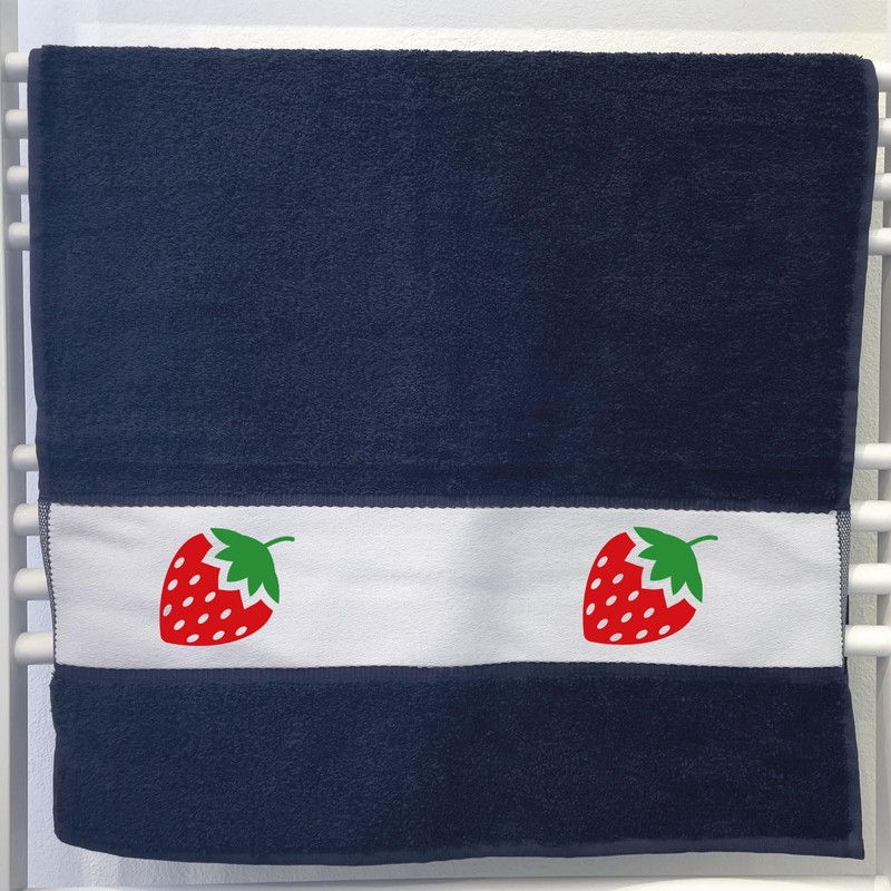 Huuraa Sporthandtuch Erdbeere Strawberry Geschenk 50x100cm French Navy Baumwolle Erdbeere