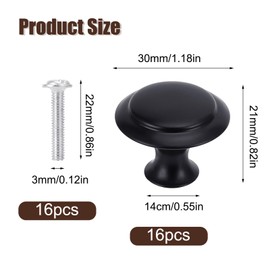 WYTNB Matted Black Cabinet Knobs Set, 16Pcs Black Cupboard Knobs, Single Hole Round Drawer Pull Handle, 30mm Round Mushroom Drawer Knobs with 16Pcs Matching Screws for Kitchen, Furniture, Wardrobes