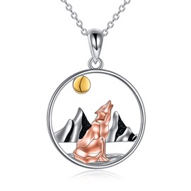 AINFQY Wolf Necklace for Women 925 Sterling Silver Mountain Range Moon Pendant Wolf Jewelry Gift
