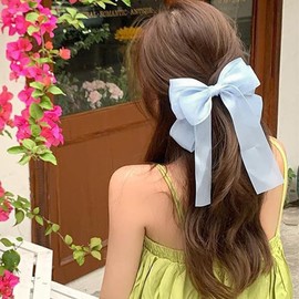 Hair Bow Accessories for Women Girls Satin Ribbon Hair Bow Clips Blue Silk Hair Bow Barrette Bowknot Decorative Hair Clips for Thick Thin Hair Styling Bows Festival Fairy Hair Bows Gift Bow Hair Clip