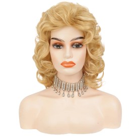 Siudus Blonde Curly Short Wigs for Women Side Part Shoulder Length Natural Hair Wig Heat Resistant Fibre Retro Wig for Daily Cosplay Party Use