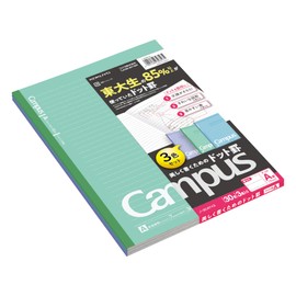 Kokuyo No-3CATX3 Campus Notebook, Semi-B5, Dotted A-Ruled, 30 Sheets per Pack