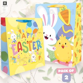 AKH® Easter Gift Bag | 23CM x 18CM x 10CM | Pack of 2 | Medium Easter Bunny Themed Gift Bag with Handles | Perfect for Treats, Egg Hunts & Party Favors | Cute