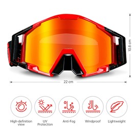 NENKI Dirt Bike Goggles Motocross Goggles with Nose Cover MX Goggles ATV Off Road Dirtbike Goggles for Unisex Adult (Red Lens)