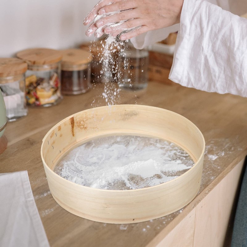 Operitacx Flour Sifter Handheld Sieve 60 Fine Mesh Wooden Flour
