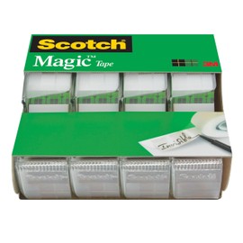 Scotch Magic Tape, Invisible, Home Office Supplies and Back to School Supplies for College and Classrooms, 4 Rolls with 4 Dispensers