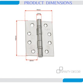 Door Hinges FIRE Rated 4’’x 3’’ Ball Bearing CE13 Grade Stainless Steel -Chrome (1 Pair (2 Hinges))