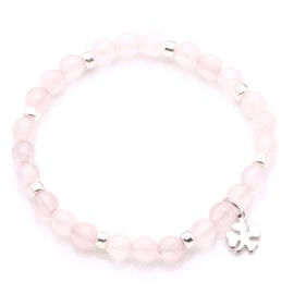 Glücksarmband Damen aus echtem Rosenquarz mit Kleeblatt, Glücksbringer-Geschenk, Talisman, Silber, Gold- oder Rosègold plattiert (Rosenquarz)