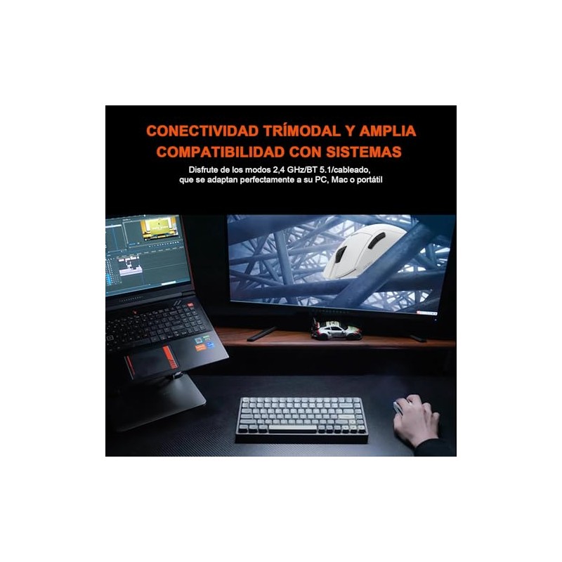 DAREU A950GM Mouse Inalámbrico, Blanco Raton Gamer 60g Ultraligero