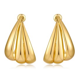 ENSKEFEN Chunky Gold Statement Earrings for Women Trendy Minimalist Thick Triple Earrings Hypoallergenic Geometric Earring Jewellery