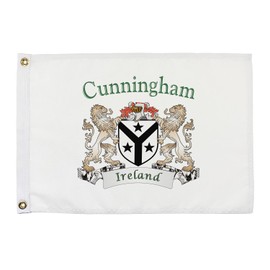Cunningham Irish Coat of Arms Small White Flag - 12"x18" inches
