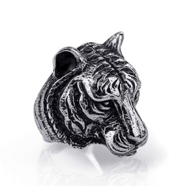 Tiger Head Ring for Men, Vintage Gothic Tribal Biker Tiger Skull Ring, Retro Tiger Totem Rings, Tiger Signet Amulet Ring, Viking Animal Tiger Jewelry Gift for Men Boys (V1/2)
