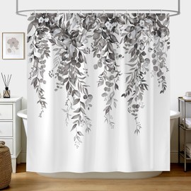 hometrixx Tenda Doccia Primavera 180 x 200 cm Acquerello Foglie Eucalipto Grigio Poliestere Impermeabile Tenda Vasca da Bagno con 12 Ganci Lavabile in Lavatrice per Casa Hotel