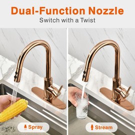 RULIA Kitchen Faucet, Kitchen Sink Faucet, Sink Faucet, Pull-Down Kitchen Faucets, Bar Kitchen Faucet, Copper Rose Gold, Metal Spray Head, RB1025