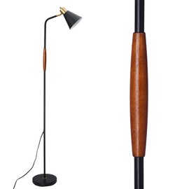 NIOSTA Height Adjustable Reading Floor Lamp,Industrial Modern Style,360 Degree Rotatable,Black & Brushed Copper Finsh, 3 Color Temperature (Black+Wood)