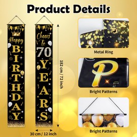 POPOYU 70th Birthday Door Banner for Men Women,Black Gold Fabric 70th Birthday Banner Porch Door Sign,70thBirthday Banners for Him Her 70 Years Old Birthday.Party Indoor Outdoor Decorations