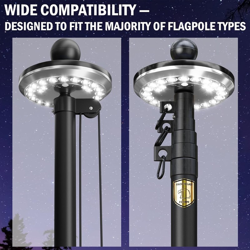 IIOPE Upgraded 8.5" Solar Flag Pole Light with 26 LEDs,
