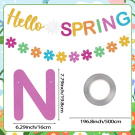 Hello Spring Banner Colorful Glitter Daisy Flowers Spring Banner Garland Spring Easter Party Decorations for Spring Party Supplies Wall Mantle Fireplace Yard Home Indoor Outdoor