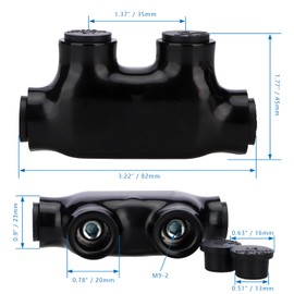 Baomain 2PCS Insulated in-line Splice Connector Wire Connectors Multi Cable Connector, 2 Ports 1/0-14 AWG Wire Range Pre-Filled and Dual Sided Entry Dual Rated, Black PVC Coated Ul Listed