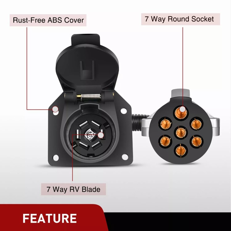 Nilight 7 Pin Round to 7 Way RV Blade Trailer