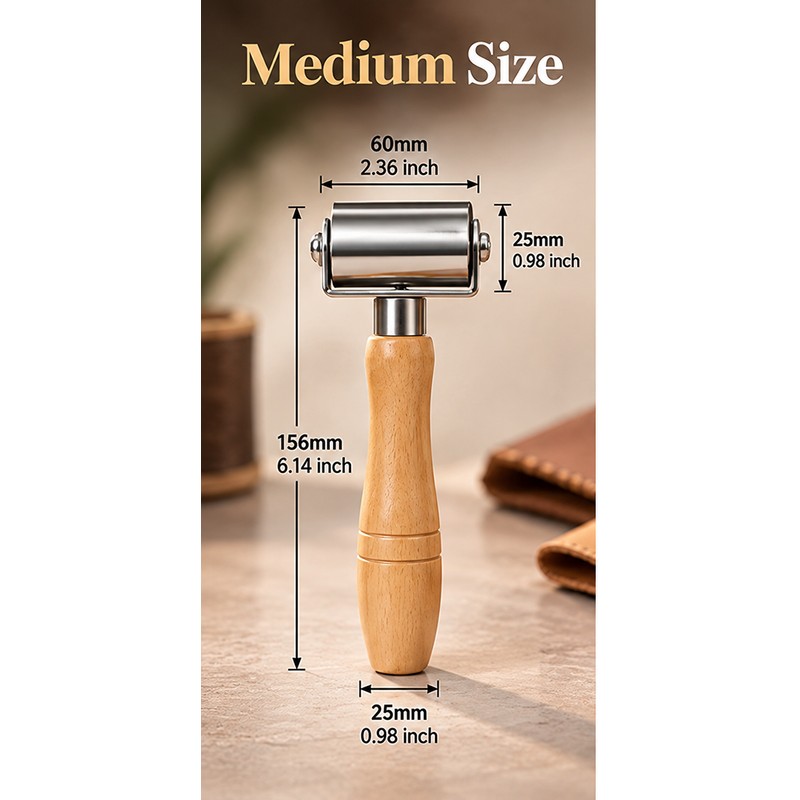 Leather Press Roller with Wooden Handle – Three Widths or