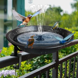 Deck Mounted Bird Bath for Deck Rail & Garden-11.5 Inch Frosted Black,Clamp-On Detachable Bowl with Rust-Proof Bracket,Easy Clean Outdoor Bird Feeder with Magnetic Dragonfly for Patio Lawn Backyard